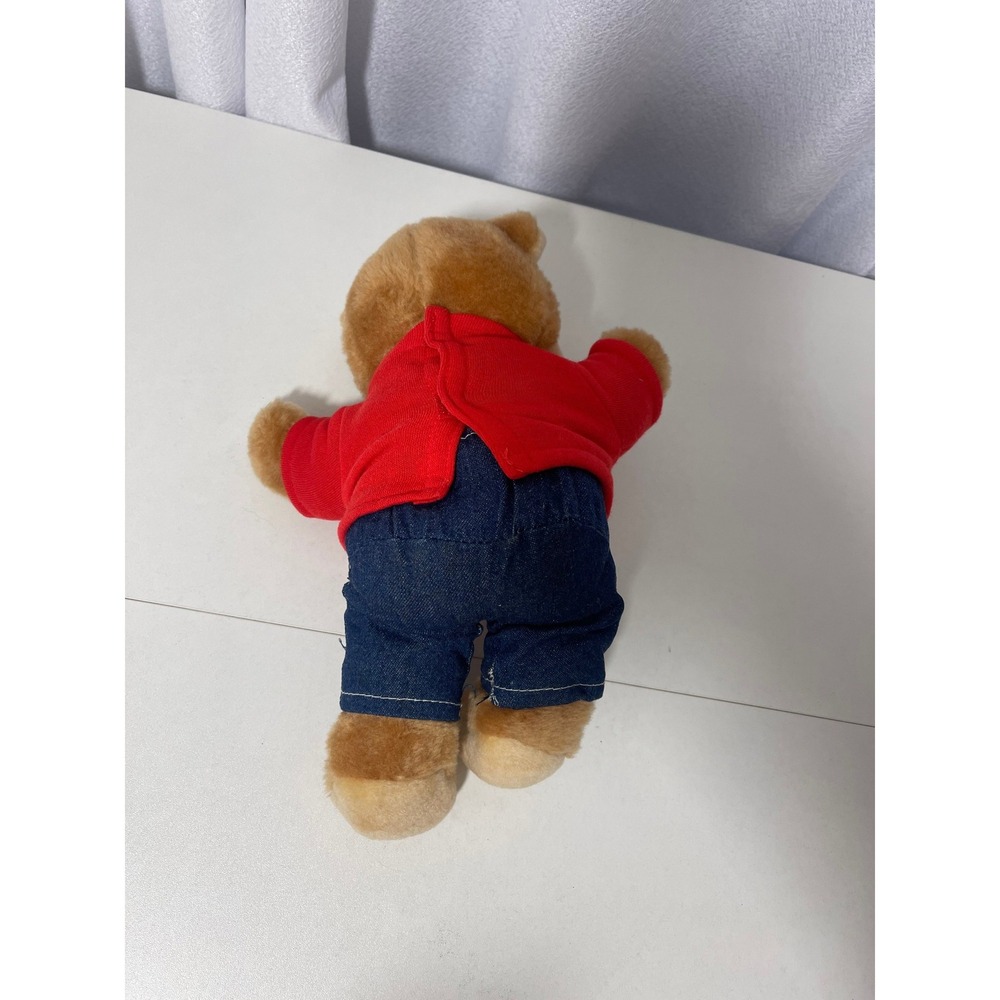 Shoneys Bear Plush Stuffed Animal Red Shirt Denim Overalls Vintage Toy 1986 - Picture 4 of 8